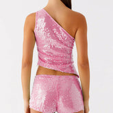 Pink sequin top and shorts set - back view